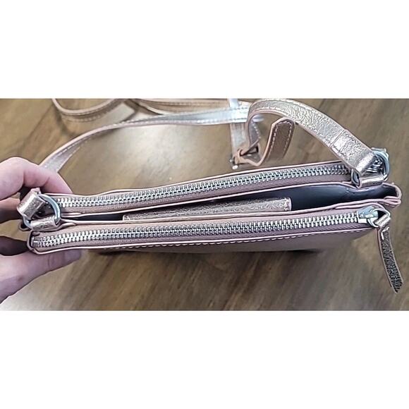 Nine West Levona Pink-Gold Crossbody Shoulder Bag Double-Zip GUC - Picture 9 of 12